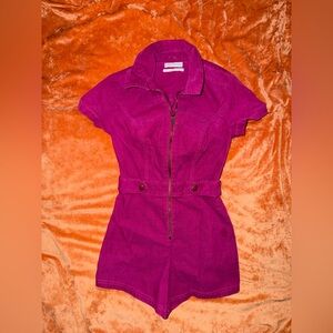 Urban Outfitters Fuchsia Zip-Front Corduroy Romper